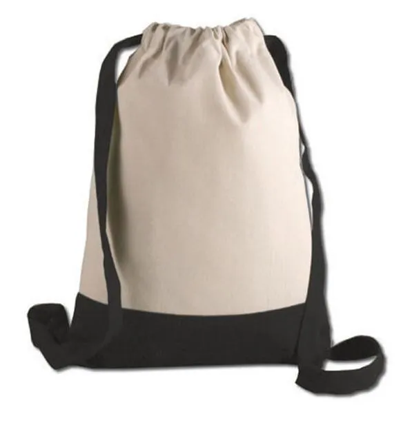 12 ct Two Tone Canvas Sport Backpacks / Wholesale Drawstring Bags - By Dozen