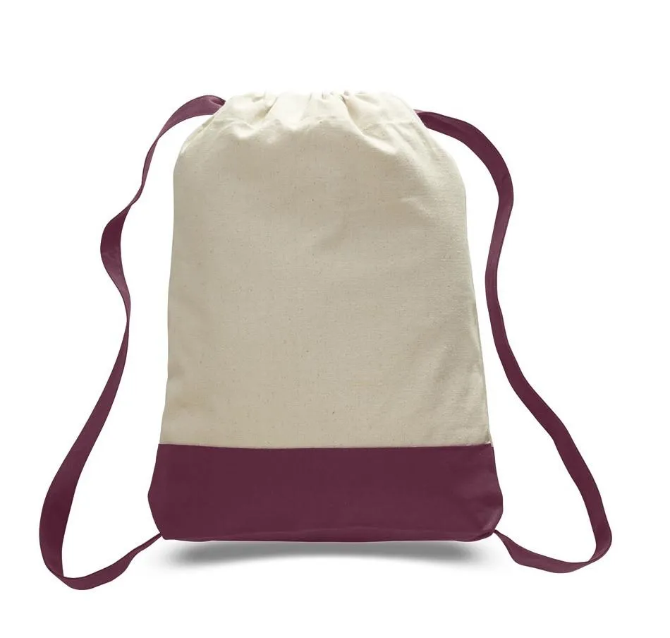 12 ct Two Tone Canvas Sport Backpacks / Wholesale Drawstring Bags - By Dozen