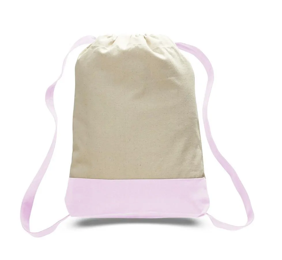 12 ct Two Tone Canvas Sport Backpacks / Wholesale Drawstring Bags - By Dozen