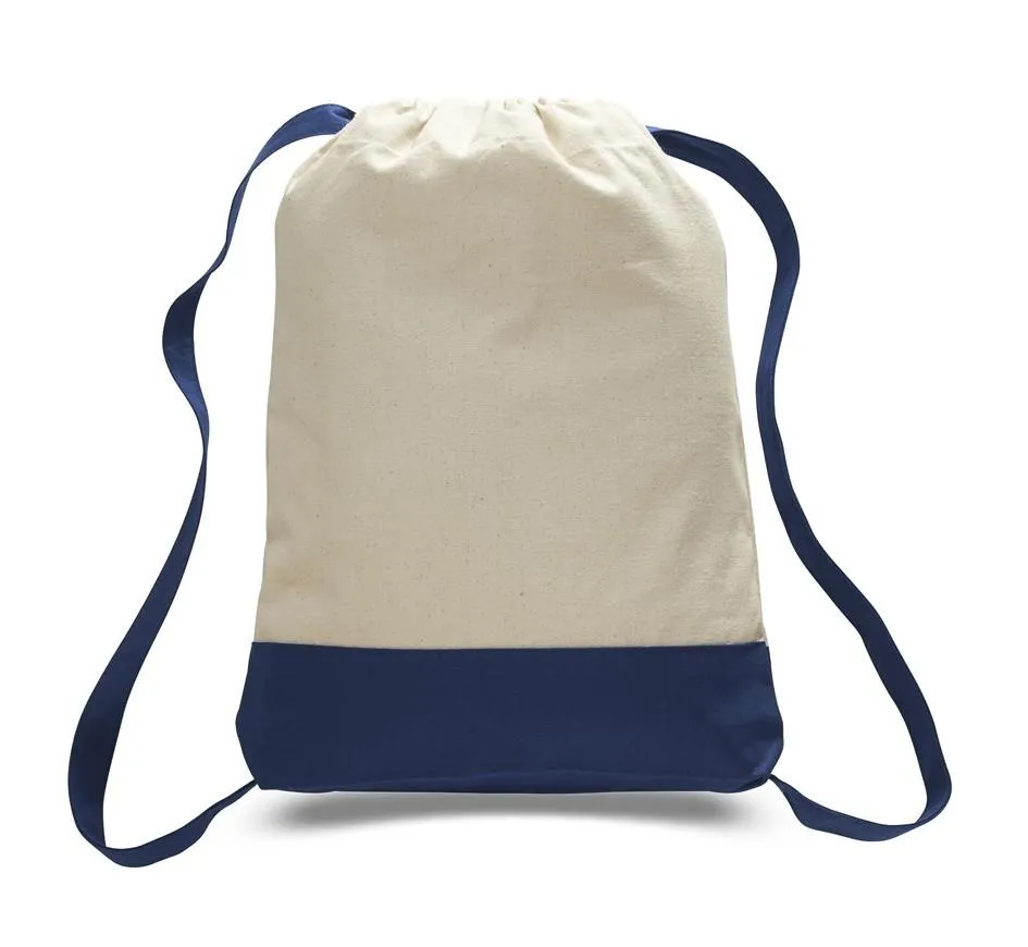 12 ct Two Tone Canvas Sport Backpacks / Wholesale Drawstring Bags - By Dozen