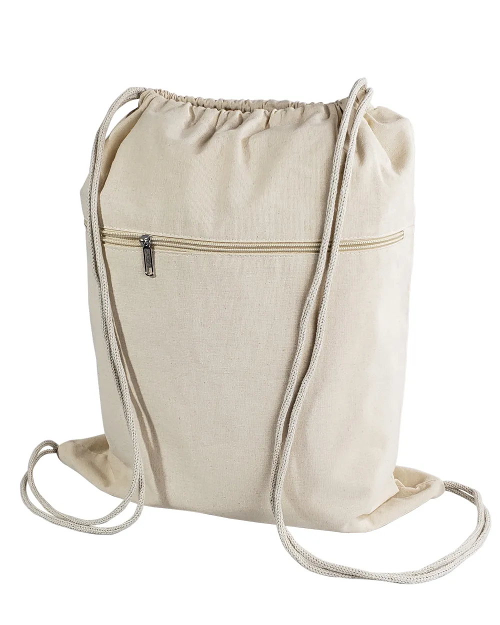 12 ct Zippered Cotton Canvas Drawstring Bag Backpack - By Dozen