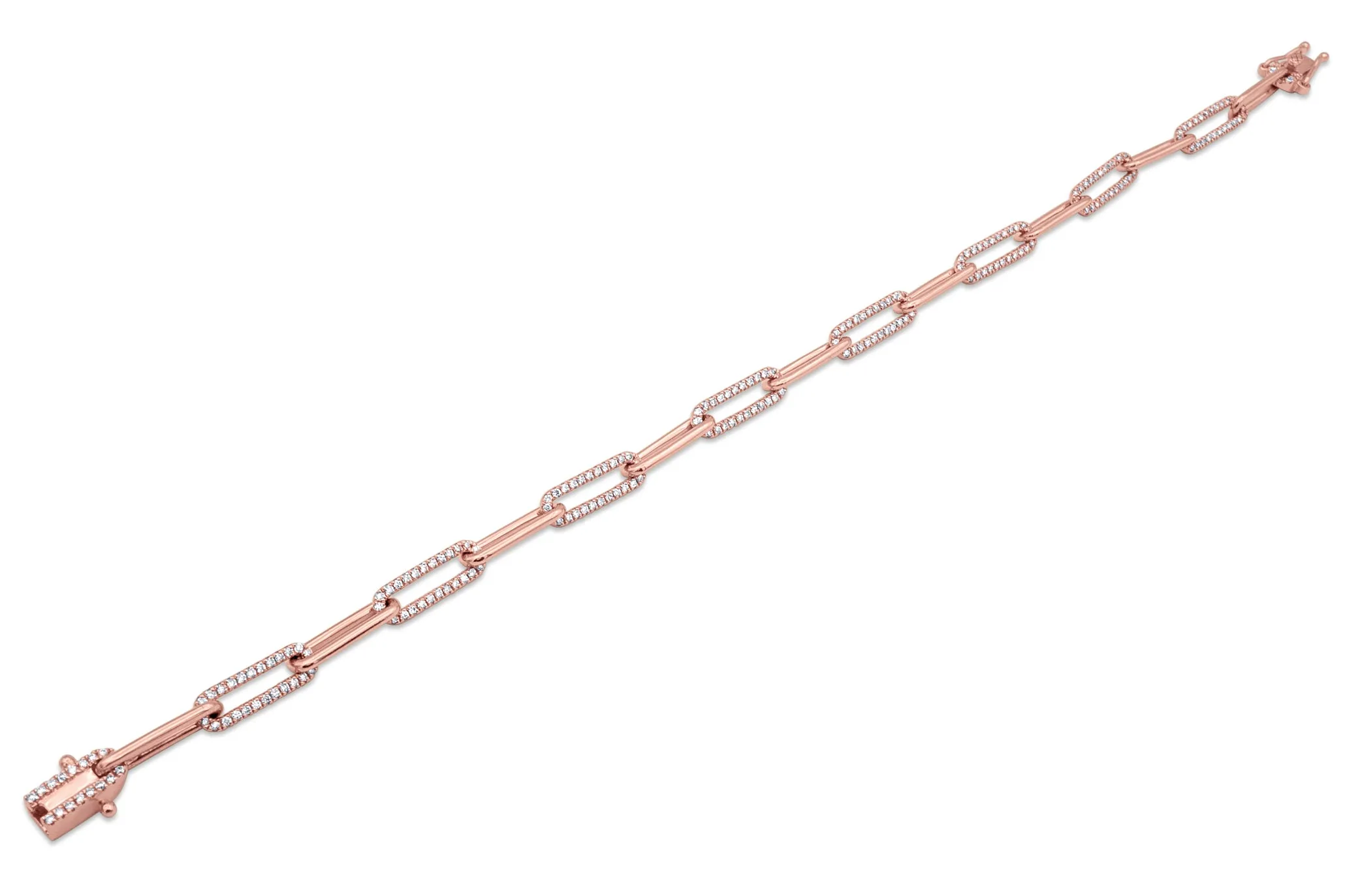 14k Rose Gold Diamond Paper Clip Bracelet 0.781CTW