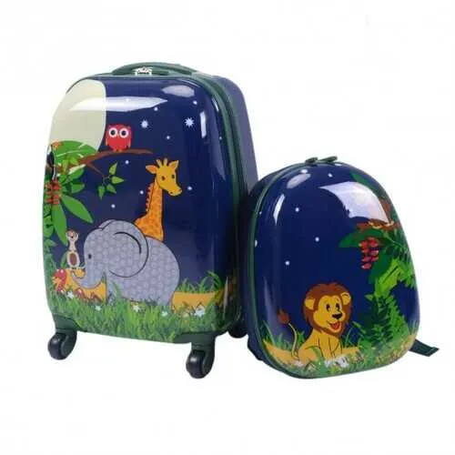 2 pcs 12" 16" Dark Blue Kids Suitcase Backpack School  Luggage Set