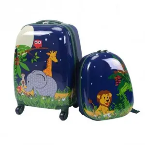 2 pcs 12" 16" Dark Blue Kids Suitcase Backpack School  Luggage Set