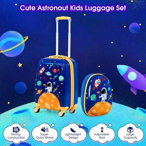 2PC Kids Luggage Set Rolling Suitcase & Backpack-Navy