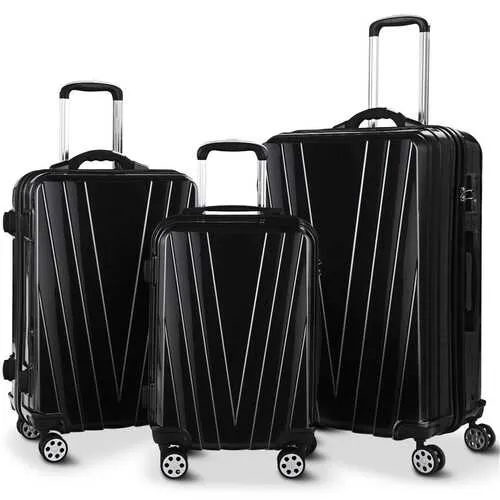 3 pcs Luggage Set Travel Trolley Suitcase with TSA Lock-Black