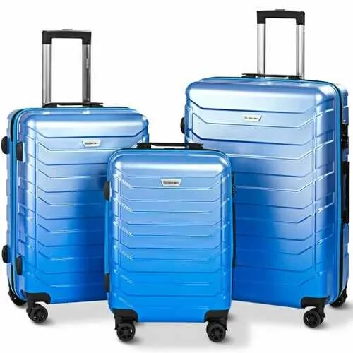 3 pcs Spinner Expandable Suitcase With TSA Lock-Blue