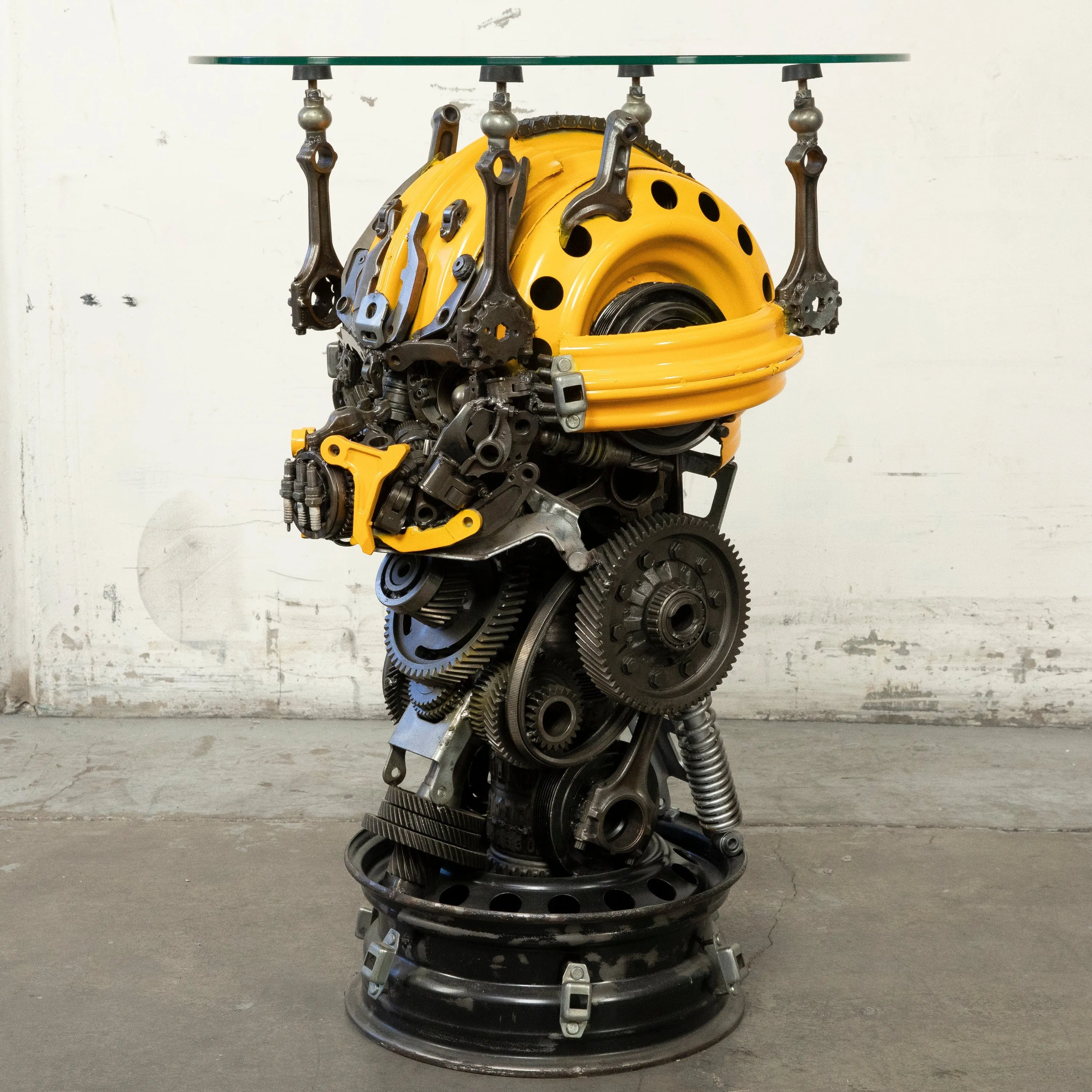 36" Bumblebee Inspired Recycled Metal Sculpture Table