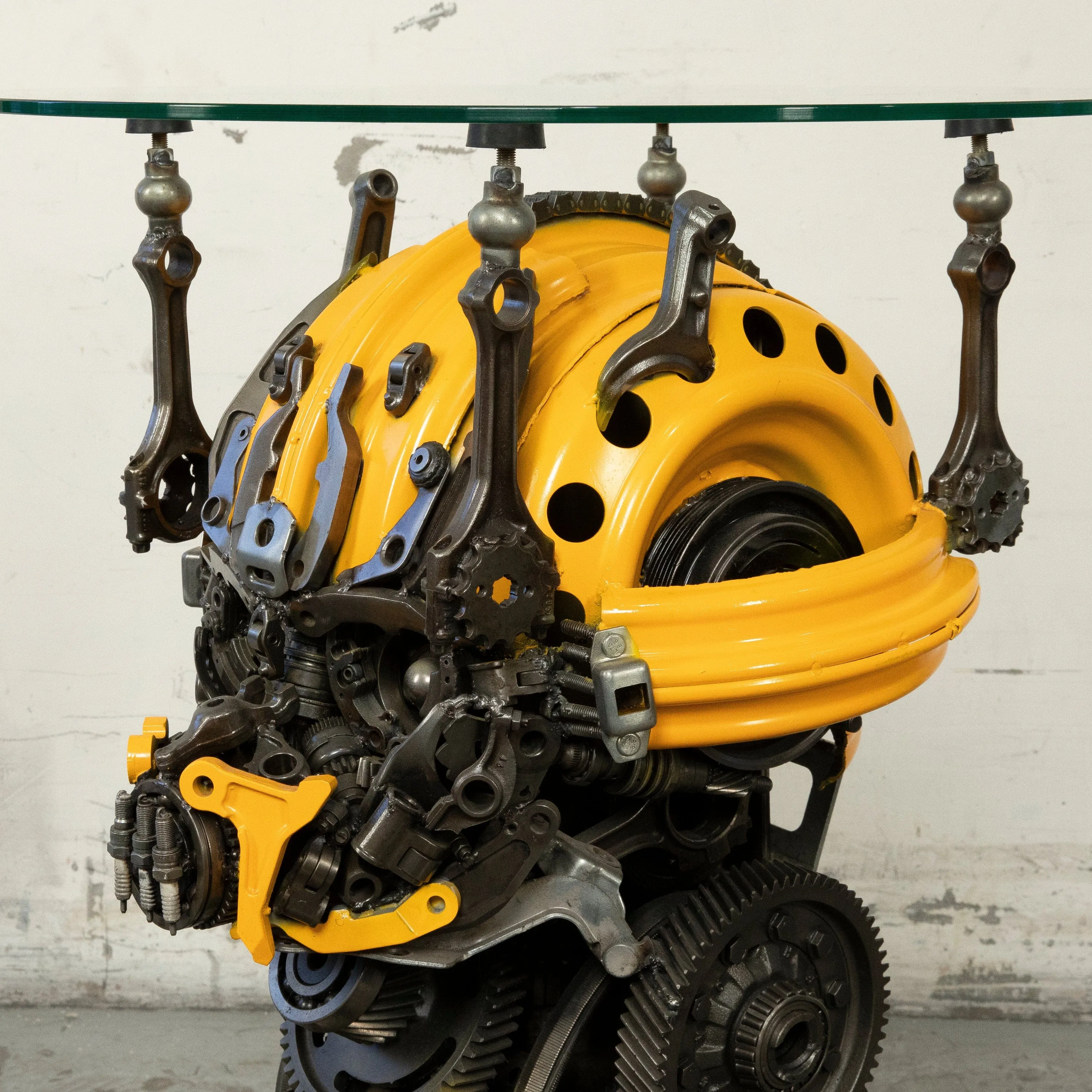 36" Bumblebee Inspired Recycled Metal Sculpture Table