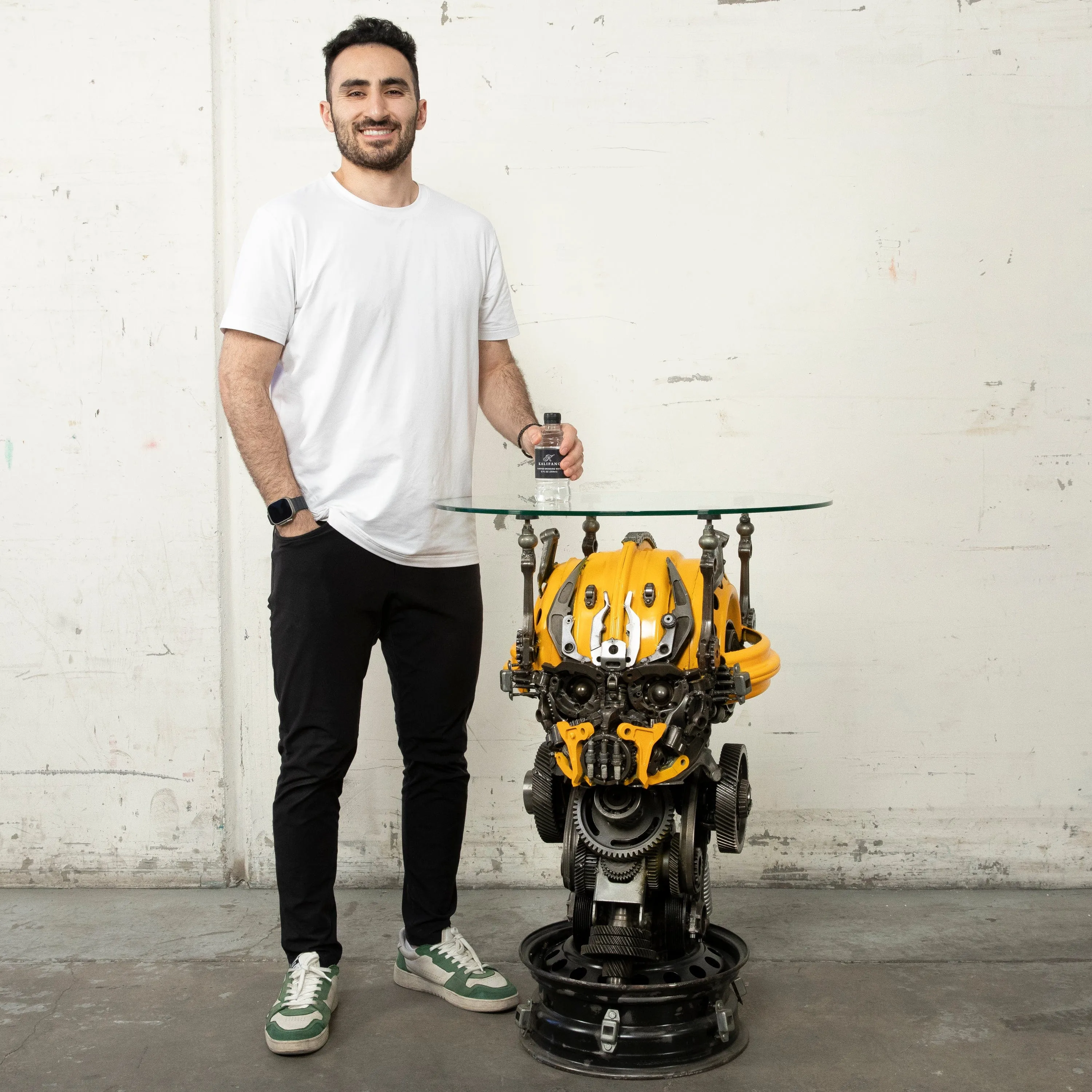 36" Bumblebee Inspired Recycled Metal Sculpture Table