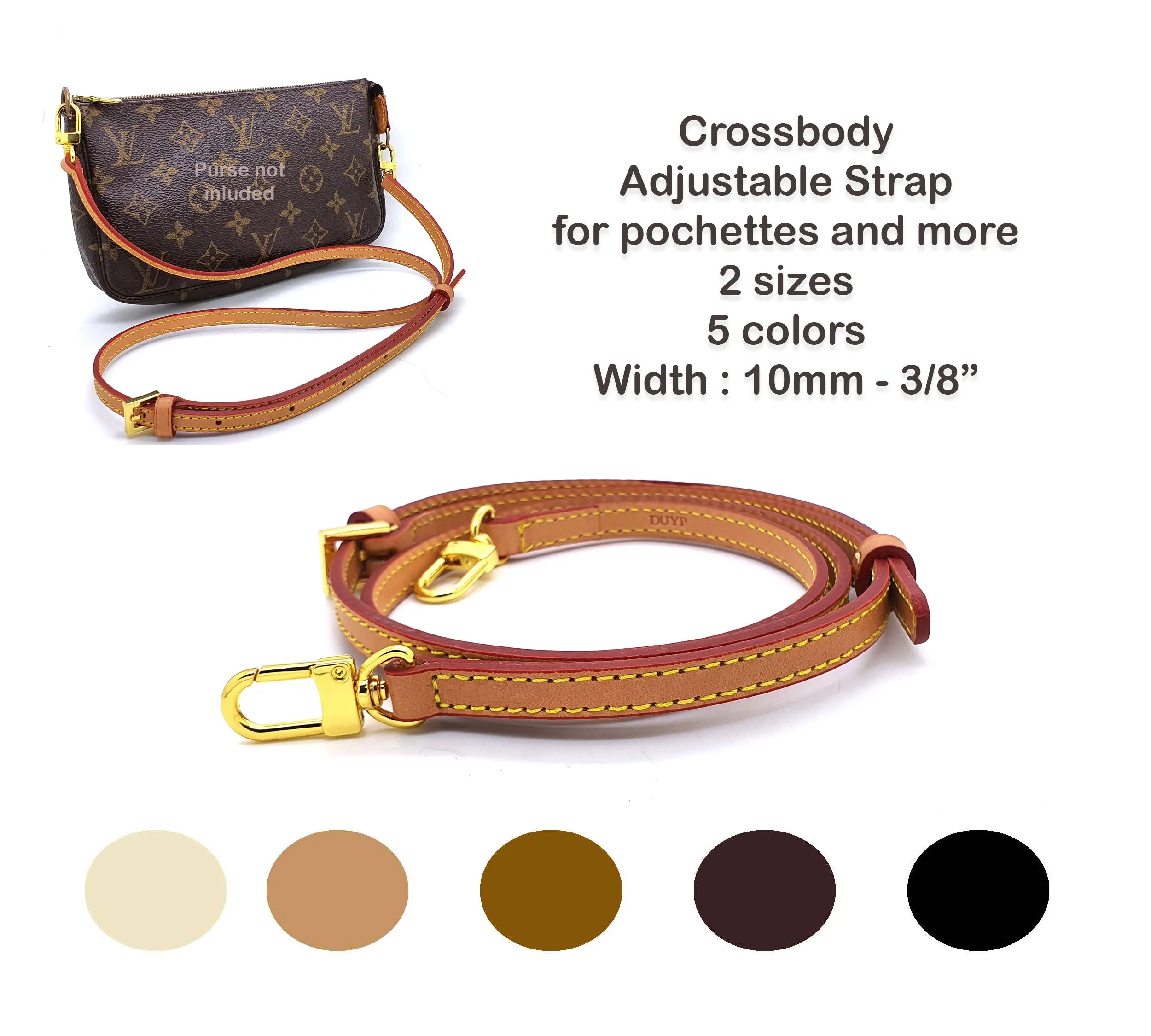 3/8" - 10mm Adjustable Leather Strap - 6 colors - 2 sizes