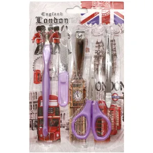 5 Piece Manicure Set Purple - Nail Care Kit with Clippers, Scissors, File, and Tweezers