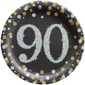 90th Sparkling Celeb Small Round Dessert Paper Plates, 7 Inches, 8 Count