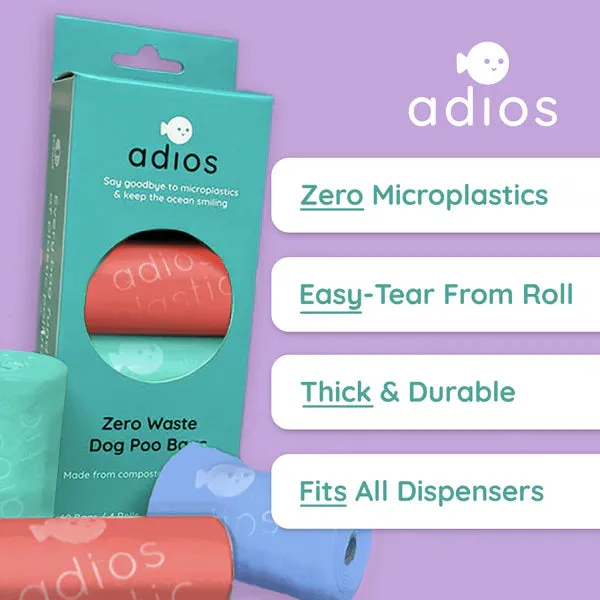 Adios - Handle on a Roll Poo Bags - Coral Pink - 4 Rolls (60 Bags)