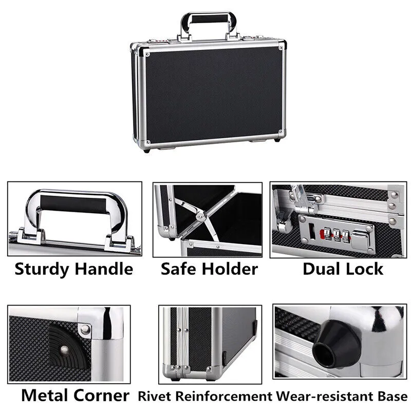 Aluminum High density Hard Case-Briefcase Toolbox Storage Box Cases Black Carrying Cases