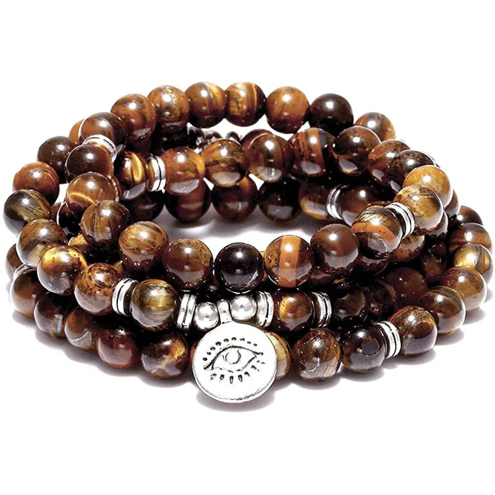 Amazon Stone Tiger Eye Stone Bracelet Necklace 108 Buddha Beads Lotus Bracelet