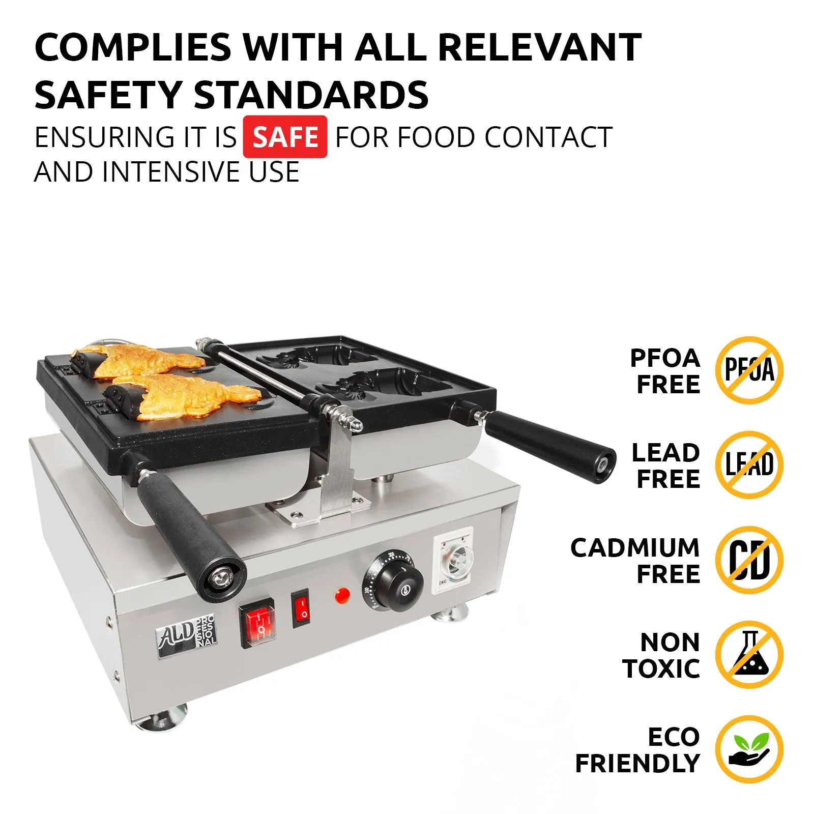 AP-199 Taiyaki Fish Waffle Maker | Electric Taiyaki Machine | 2 Open-Mouth Fish-Shaped Waffles | Nonstick