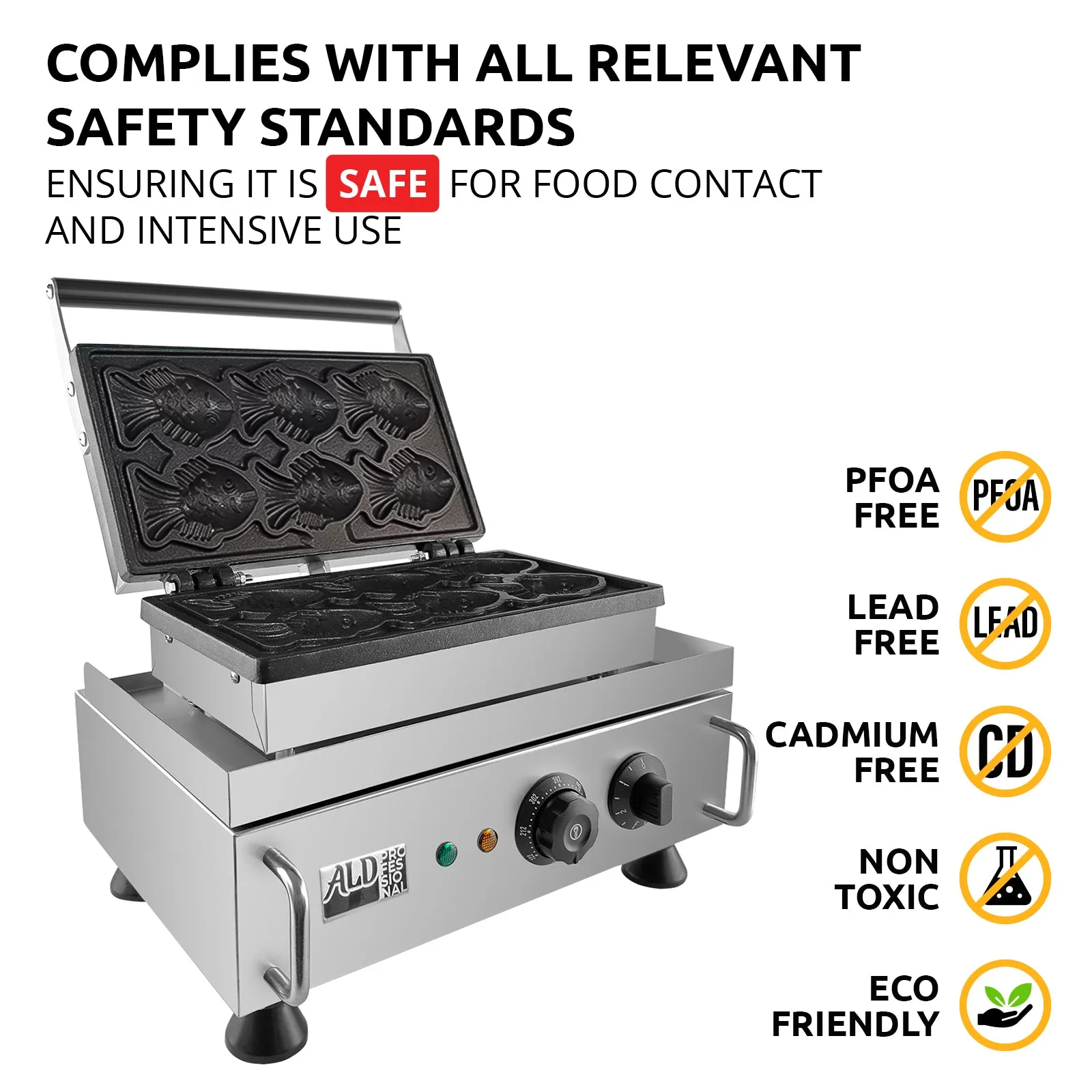 AP-536 Taiyaki Fish Waffle Maker | Fish Waffle Machine Professional | Stainless Steel | 6 Small Fish Shaped Waffles