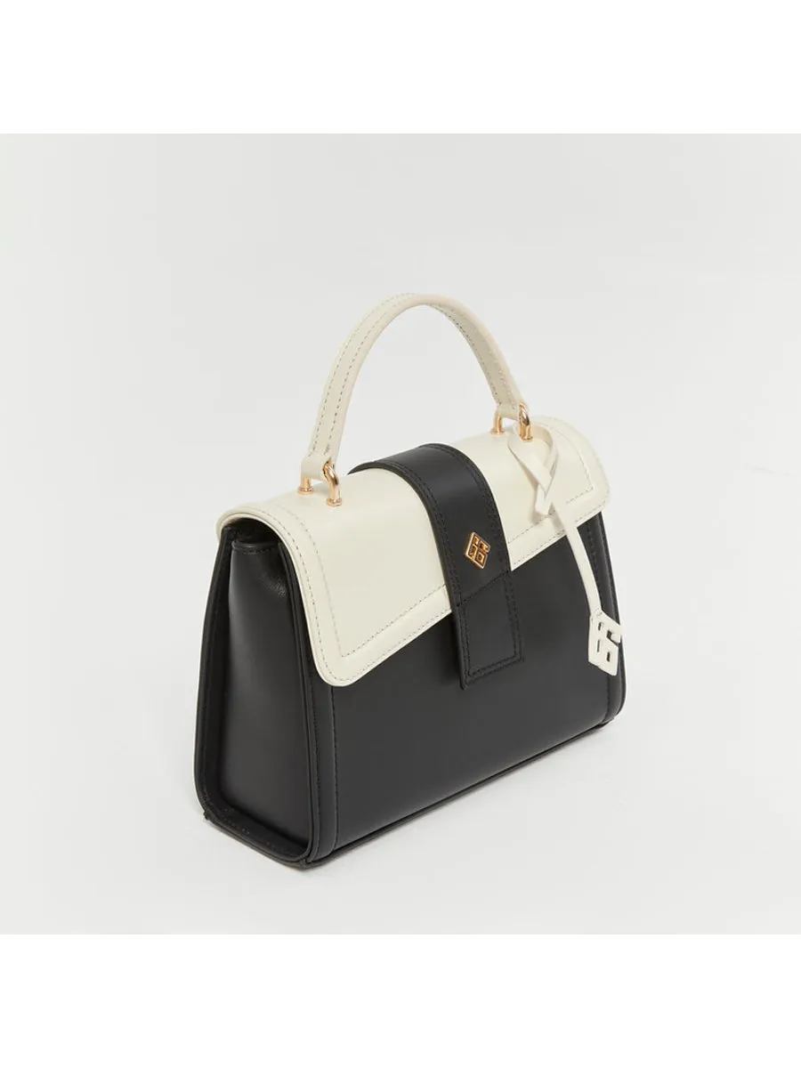 Auda Black & Beige Satchels 0 Genuine Leather