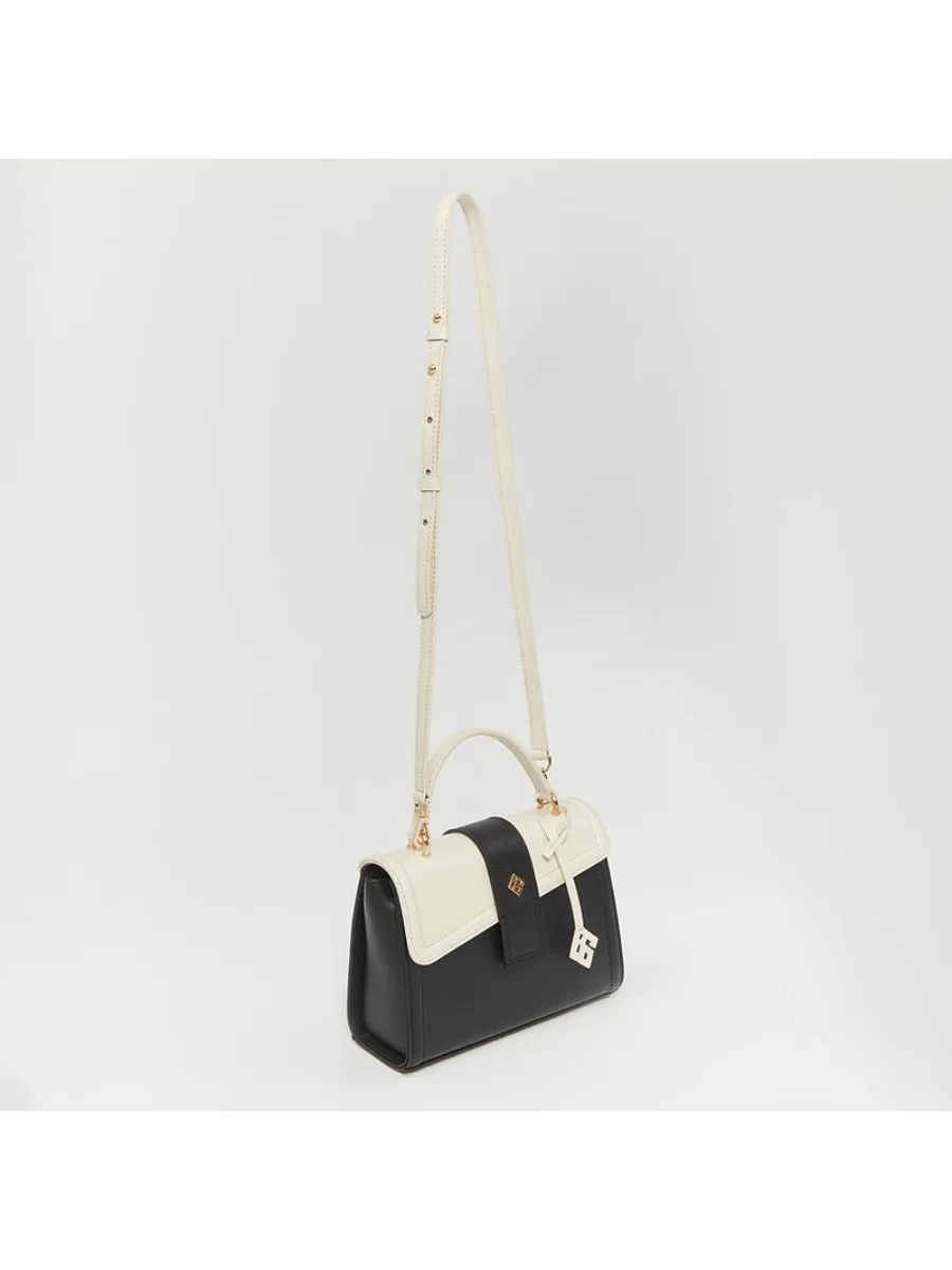 Auda Black & Beige Satchels 0 Genuine Leather