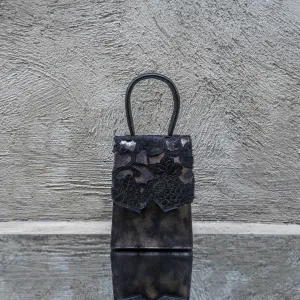 Black & Gunmetal Laser Cut Leather Mini Bag