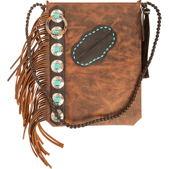 Cashel Leather Fringe Tote with Turquoise Buckstitch