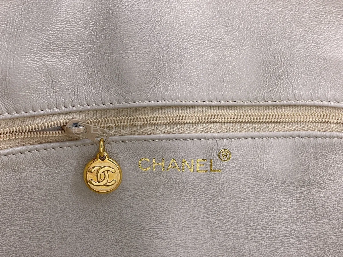 Chanel 1994 Vintage Light Beige Lambskin Large Camera Case Messenger Bag Tassel