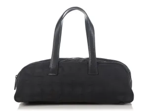 Chanel Black Printed Nylon Travel Ligne Bowler Bag