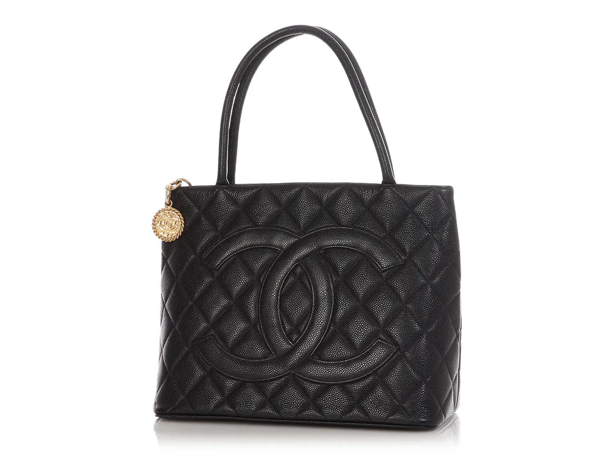 Chanel Black Quilted Caviar Medallion Tote