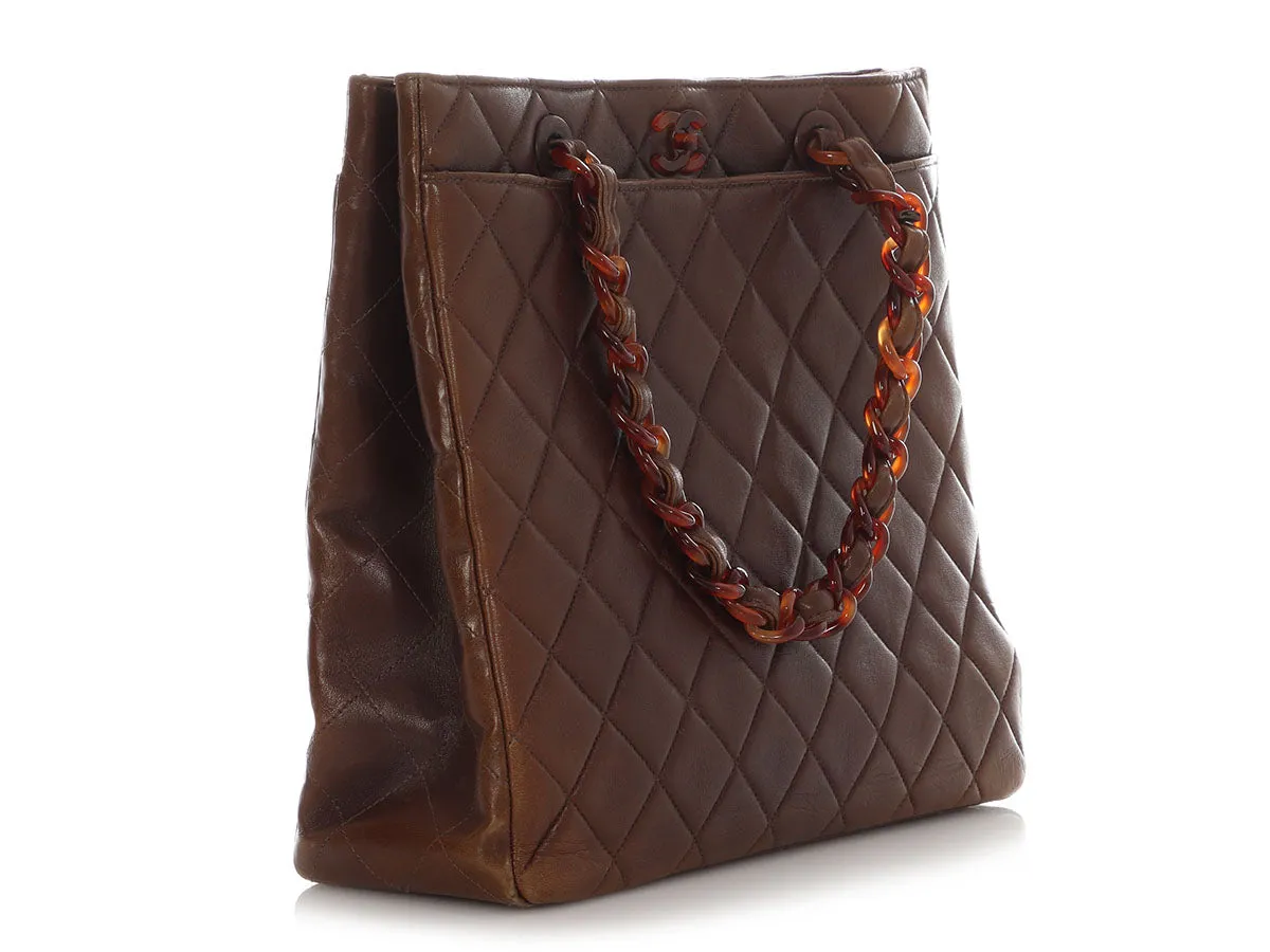 Chanel Vintage Brown Quilted Lambskin Tote