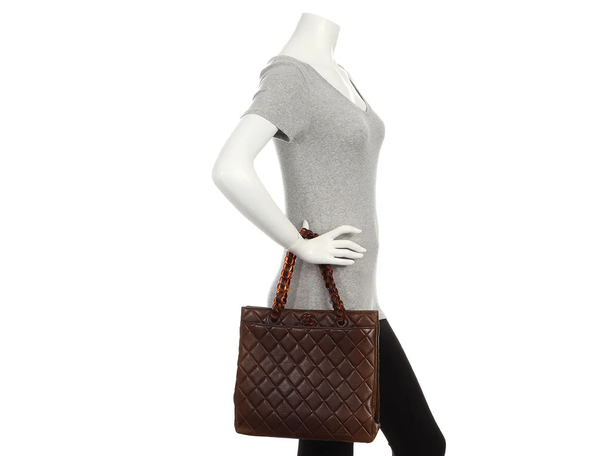 Chanel Vintage Brown Quilted Lambskin Tote