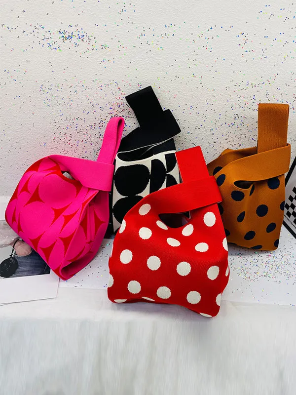 Contrast Color Polka-Dot Bags Accessories Woven Handbag