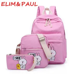 ELIM&PAUL Canvas Backpack Women School Bag For Teenagers Girls Preppy Style Composite Bags Travel High Quality Female Backpacks