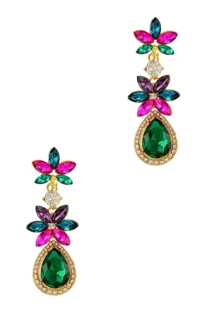 Flower Shaped Multi Crystals Earrings