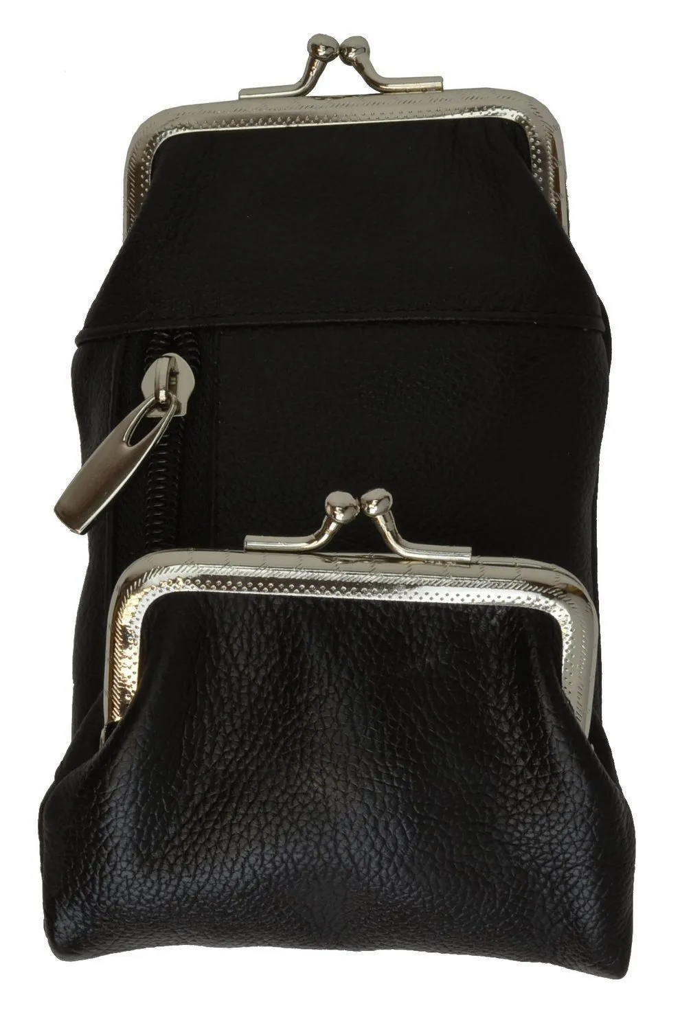 Genuine Leather Case with a Kiss-lock Closure Change Purse