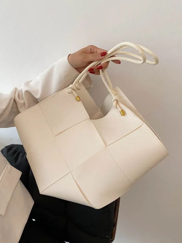 Geometric Solid Color Split-Joint Woven Bags Handbags