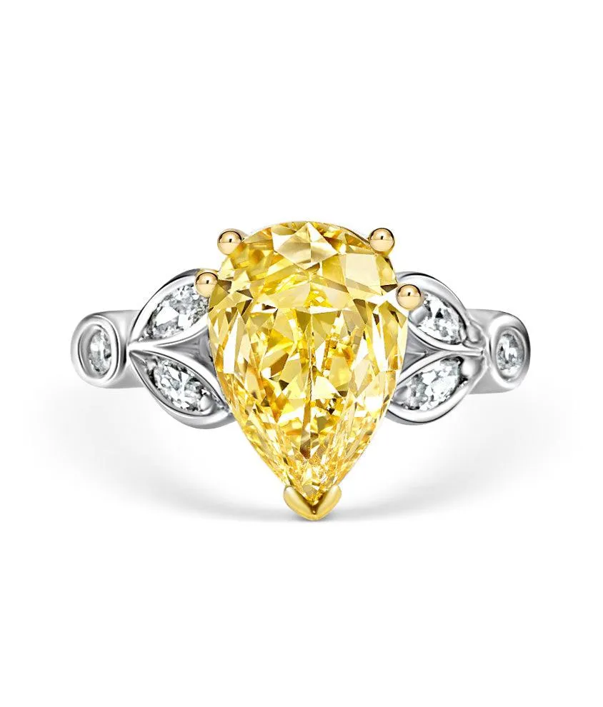 GIA Certified 2.07 Carat Pear-Shape Fancy Yellow & White Diamond Platinum Ring