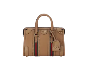 GUCCI  BAULETTO 2WAY BAG MINI CAMEL BROWN LEATHER (715771 498879) GOLD HARDWARE WITH STRAP, KEYS AND DUST COVER