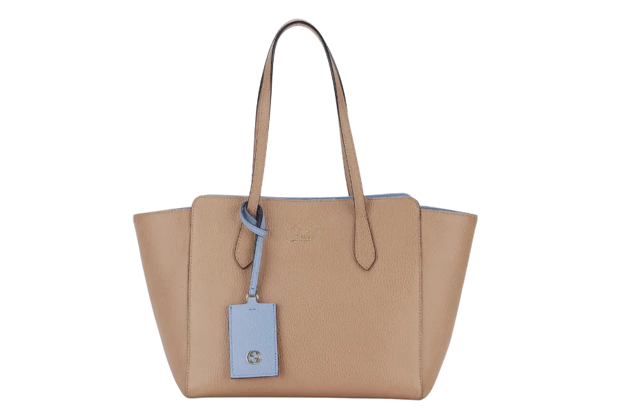 GUCCI DOLLAR SWING TOTE (354408.204991) LIGHT BROWN MINERAL BLUE CALFSKIN GOLD HARDWARE NO DUST COVER