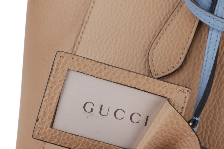 GUCCI DOLLAR SWING TOTE (354408.204991) LIGHT BROWN MINERAL BLUE CALFSKIN GOLD HARDWARE NO DUST COVER