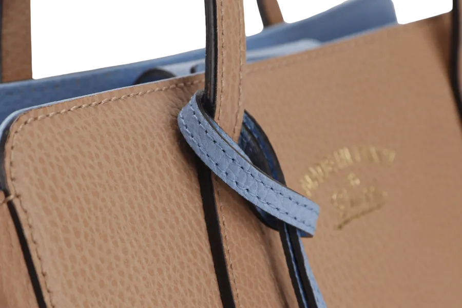 GUCCI DOLLAR SWING TOTE (354408.204991) LIGHT BROWN MINERAL BLUE CALFSKIN GOLD HARDWARE NO DUST COVER