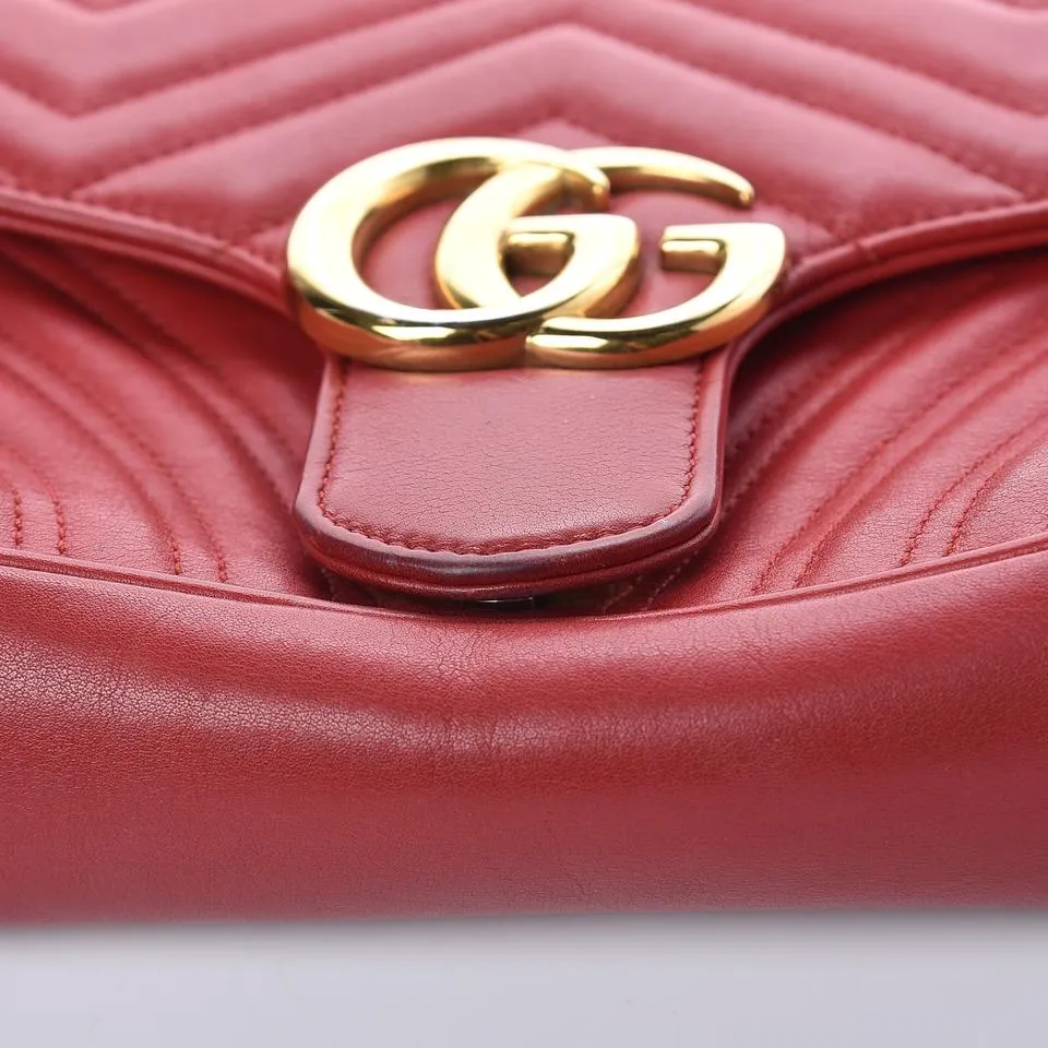 Gucci GG Marmont Shoulder Calfskin Matelasse Small Hibiscus Red Chevron Leather Cross Body Bag