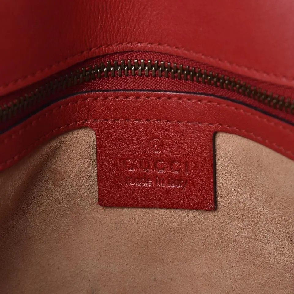 Gucci GG Marmont Shoulder Calfskin Matelasse Small Hibiscus Red Chevron Leather Cross Body Bag