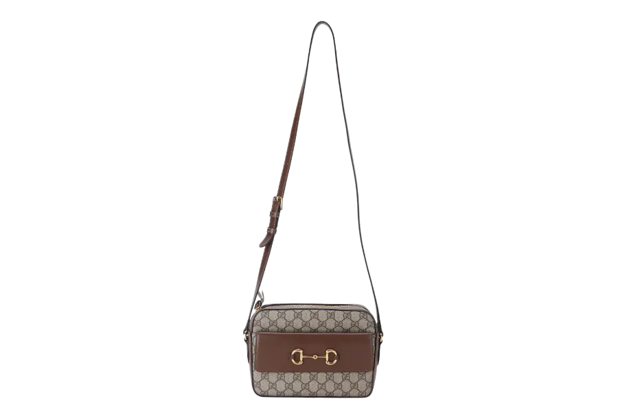 GUCCI HORSEBIT 1955 SHOULDER BAG (645454 493075) SMALL BROWN GG CANVAS GOLD HARDWARE