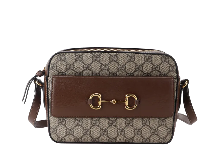 GUCCI HORSEBIT 1955 SHOULDER BAG (645454 493075) SMALL BROWN GG CANVAS GOLD HARDWARE