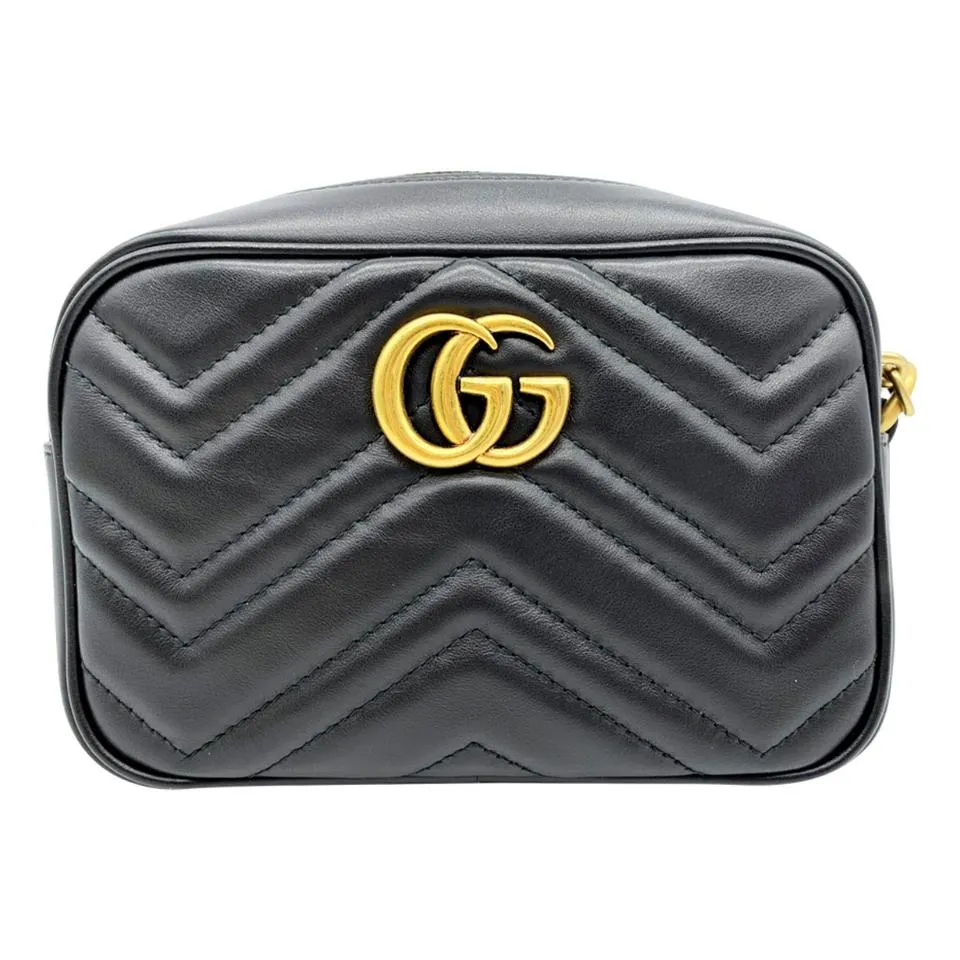 Gucci Marmont Calfskin Matelasse Mini Gg Black Leather Shoulder Bag