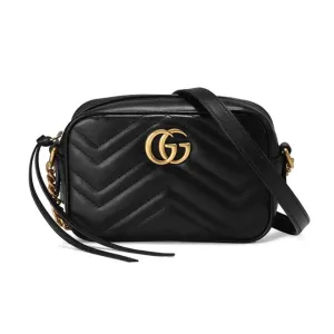 Gucci Marmont Calfskin Matelasse Mini Gg Black Leather Shoulder Bag