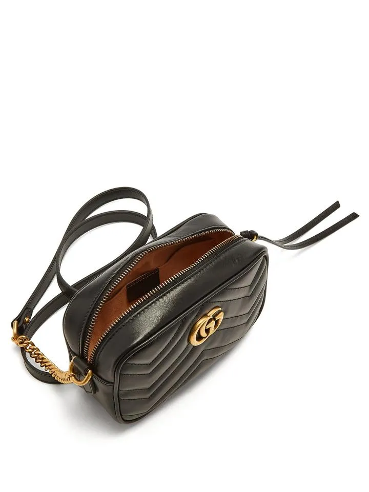 Gucci Marmont Calfskin Matelasse Mini Gg Black Leather Shoulder Bag