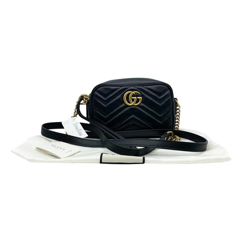 Gucci Marmont Calfskin Matelasse Mini Gg Black Leather Shoulder Bag