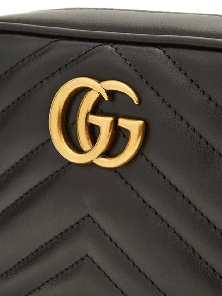 Gucci Marmont Calfskin Matelasse Mini Gg Black Leather Shoulder Bag